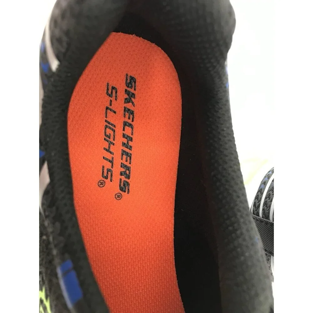 Skechers Boys Size 4‎ Flex-Glow Bolt Light-Up Black/Blue Sneaker Sports Lights